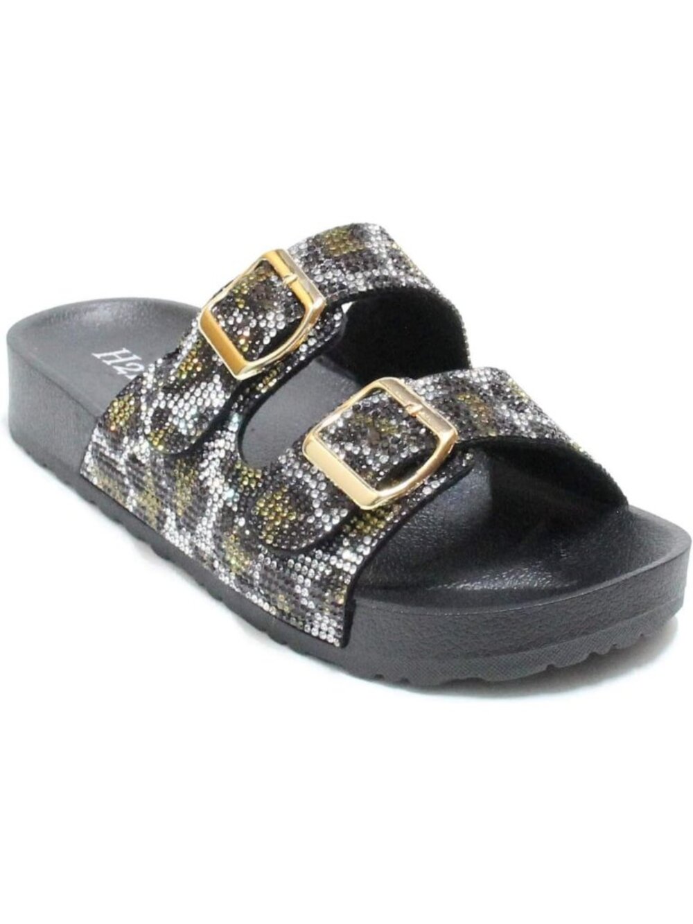 Glitter Double Buckle Adjustable Comfort Slip-On Slides Sandals for Women